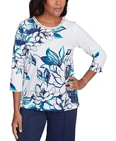 Alfred Dunner Petite Floral 3/4-Sleeve Crewneck Top