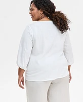 Jm Collection Plus Pleated Split-Neck Top, Exclusively at Macy's