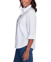 Alfred Dunner Petite Embellished 3/4-Sleeve Button-Down Shirt