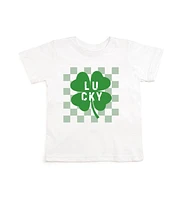 Little and Big Boys Lucky Shamrock Checkered St. Patrick's Day Short Sleeve T-Shirt