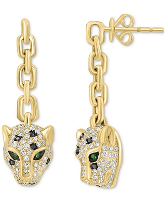 Effy White & Black Diamond (3/4 ct. t.w.) & Tsavorite Accent Jaguar Head Drop Earrings in 14k Gold