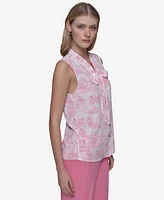 Karl Lagerfeld Paris Women's Printed Tie-Neck Blouse