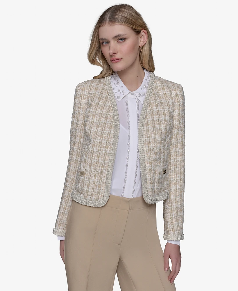 Karl Lagerfeld Paris Women's Cropped Tweed Open-Front Jacket