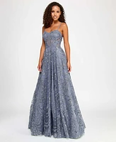 City Studios Juniors' Glitter Sequin Mesh Ball Gown, Created for Macy's