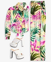 Guess Womens Tie Front Printed Shirt Ines Wide Leg Pants