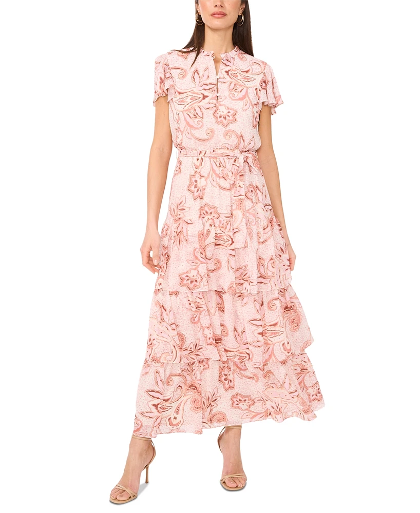 Sam & Jess Women's Tiered Floral Flutter-Sleeve Maxi Dress