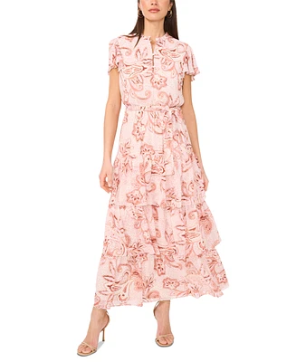 Sam & Jess Women's Tiered Floral Flutter-Sleeve Maxi Dress