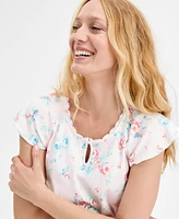 Charter Club Women's Cotton Flutter-Sleeve Pajama Set, Exclusively at Macy's