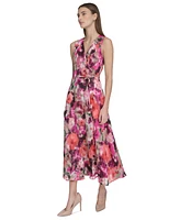 Calvin Klein Women's Floral-Print Faux-Wrap Sleeveless Dress