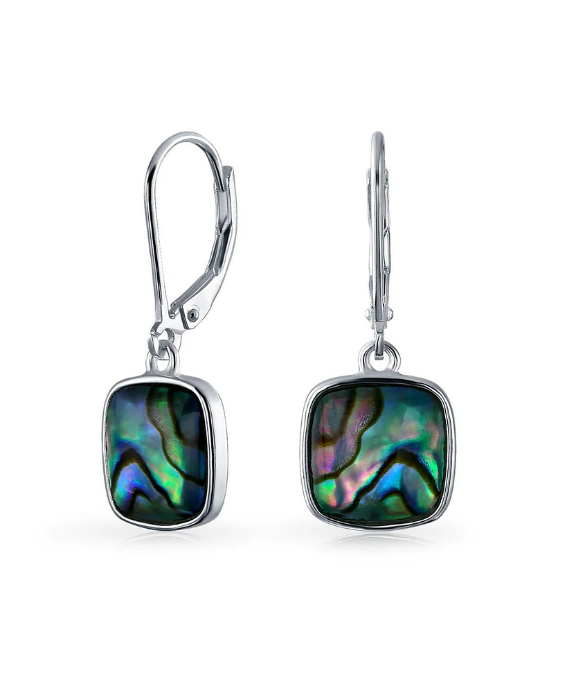 Bling Jewelry Geometric Iridescent Abalone Shell Square Teardrop Dangle Earrings Sterling Silver