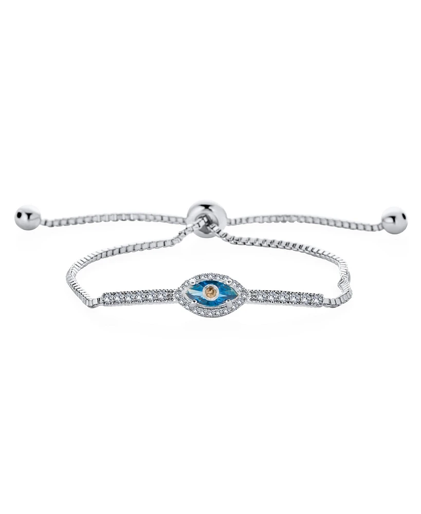 Bling Jewelry Spiritual Protection Pave Cz Halo Blue Evil Eye Charm Bolo Style Bracelet