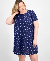 Charter Club Plus Printed Short-Sleeve Sleepshirt, Exclusively at Macy's