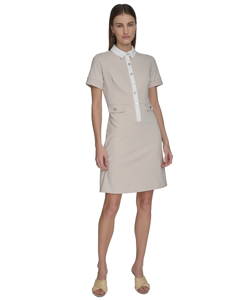 Calvin Klein Women's Short-Sleeve A-Line Scuba Shirtdress