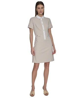 Calvin Klein Women's Short-Sleeve A-Line Scuba Shirtdress