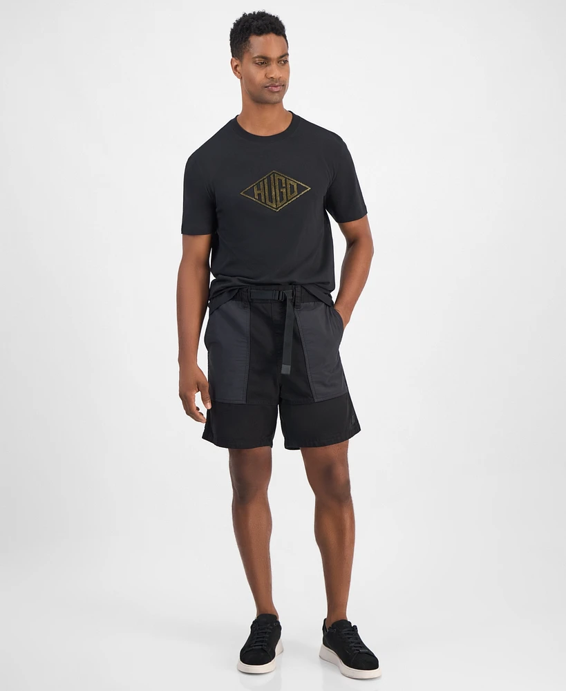 Hugo Boss Men's Gabri Relaxed Fit Belted Mixed Media 7" Shorts