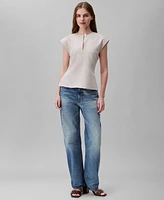 Calvin Klein Women's Linen Blend Cap-Sleeve Keyhole Top