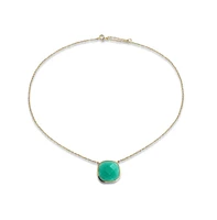 Bling Jewelry Exquisite Teal Blue-Green Faceted Stone Pendant Necklace Gold Plated Silver