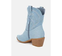 Nigara Cut Out Detail Denim Cowboy Boots