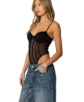 Edikted Womens Jenia Sheer Mesh Cupped Bodysuit