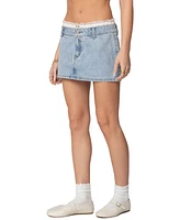 Edikted Womens Floral Peekaboo Denim Mini Skirt