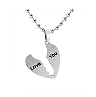 Bling Jewelry I Love You Puzzle Heart Key Pendant Necklace for Couples Stainless Steel