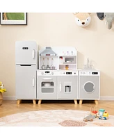 Kids 3-in-1 Kitchen Playset with Refrigerator and Washing Machine Interactive Toy for Toddlers