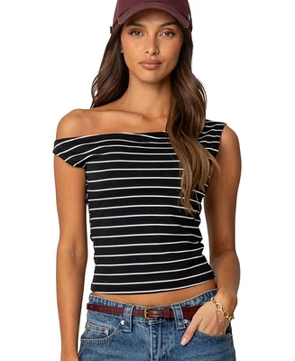 Edikted Womens Keryn Striped Asymmetric Top