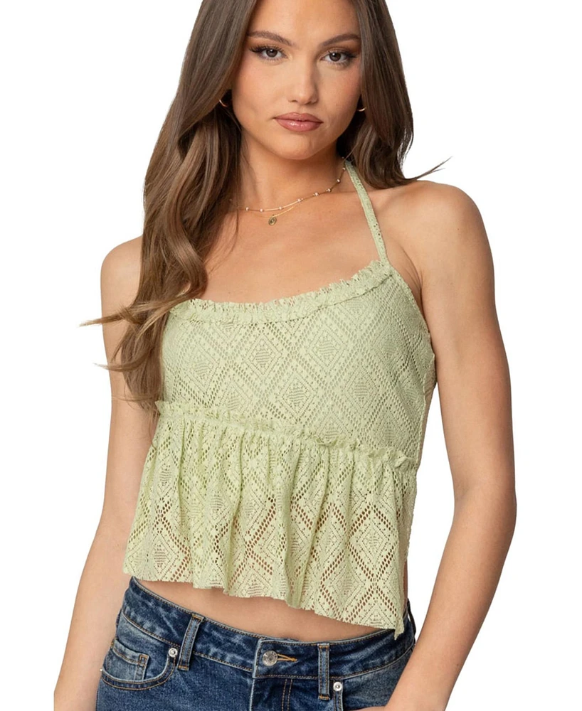 Edikted Womens Asymmetric Lace Halter Top