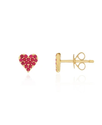 The Lovery Ruby Heart Stud Earrings 14K Gold