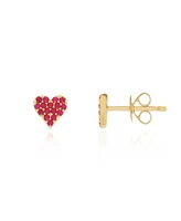 The Lovery Ruby Heart Stud Earrings 14K Gold