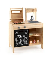 Wooden Barbecue Grill Playset with Chalkboard and Sink and Cabinet