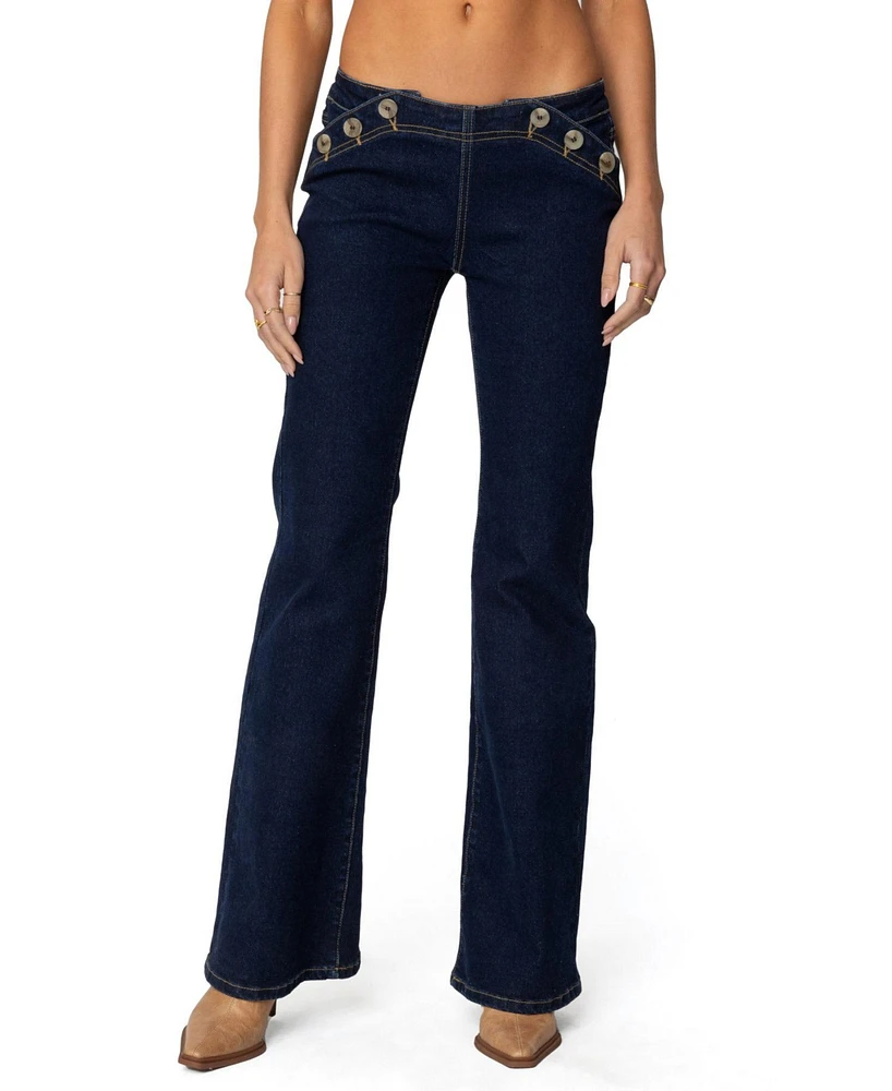 Edikted Womens Alison Low Rise Flared Jeans