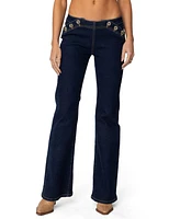 Edikted Womens Alison Low Rise Flared Jeans