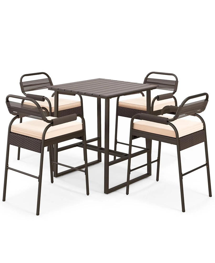 5 Piece Rattan Counter Set with 4 Stools and Polywood Bar Table