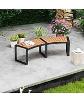 Patio Curved Bench with Slatted Seat and Metal Legs-1 Piece