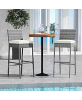 Patio Wicker Barstools with Soft Seat Cushion and Cozy Footrest-Set of
