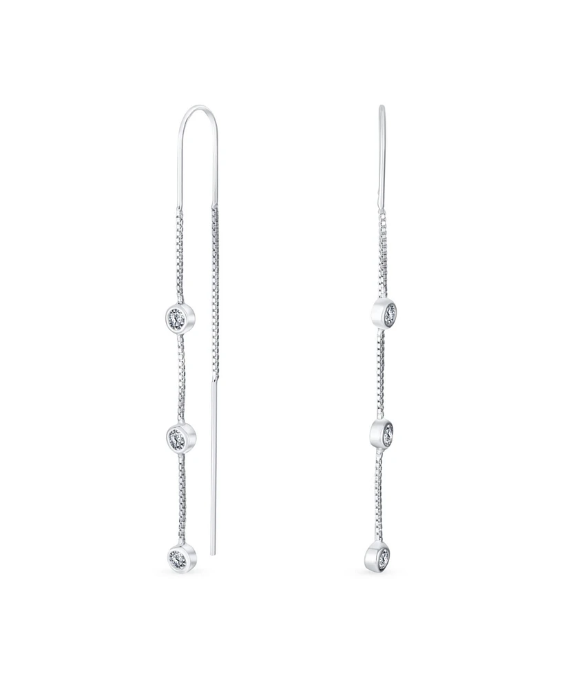 Bling Jewelry Classic Minimalist Dangle Chandelier Earrings with Cz in Sterling Silver Linear Design