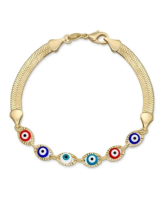 Bling Jewelry Amulet Multi-Color Evil Eye Strand Bracelet with Gold Plated Snake Chain