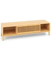 Tv Stand for TVs with Sliding Slatted Doors Stylish Entertainment Center for Living Room