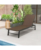 Pe Wicker Patio Chaise Lounge Chair with Wheels for Poolside Backyard and Deck