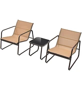 Gymax 3PCS Conversation Set Outdoor Metal Chair & Table Tempered Glass Top Patio