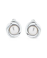 Bling Jewelry Twist Braided Rope Clip-On Earrings with Simulated Pearl in Gold or Silver Plated