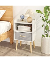 24.80"Nightstand With Collapsible Fabric Drawer, 2-Tier Storage End Table, Wood Side Table with Storage Cabinet for Kids, Adults