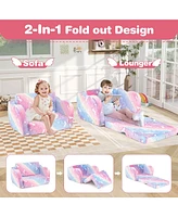 2-in-1 Kids Couch Folding Toddler Chair with Blanket Gift for 3+