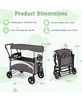 2-Seat Stroller Wagon with Adjustable Canopy and Handles Comfortable Convenient for Toddlers
