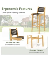 Rattan Teak Wood Bar Stool with Backrest and Footrest