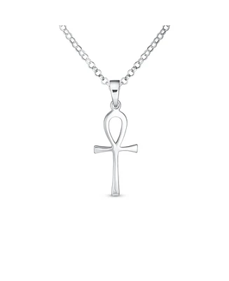 Bling Jewelry Unisex Sterling Silver Ankh Cross Pendant Necklace for Men and