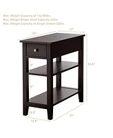 3-Tier End Table with Drawer, Slideway, and Double Shelves Modern Accent Table for Living Room