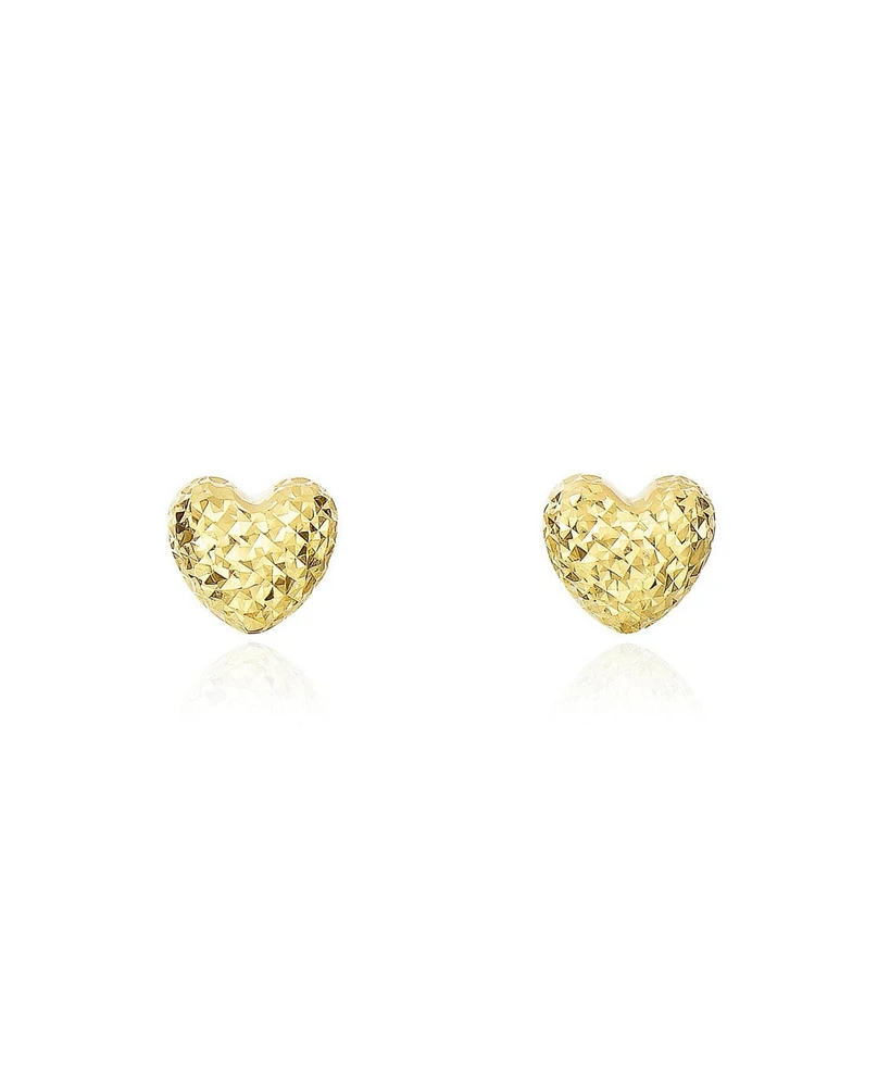 The Lovery Puffy Gold Sparkle Cut Heart Stud Earrings 14K Gold