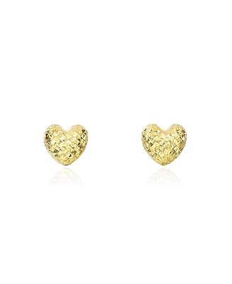 The Lovery Puffy Gold Sparkle Cut Heart Stud Earrings 14K Gold